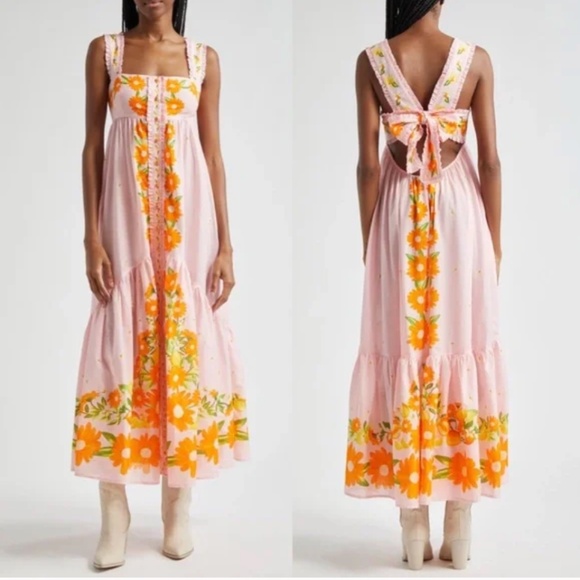 Farm Rio Floral Cotton Maxi Dress Pink - S NWT - Picture 2 of 4